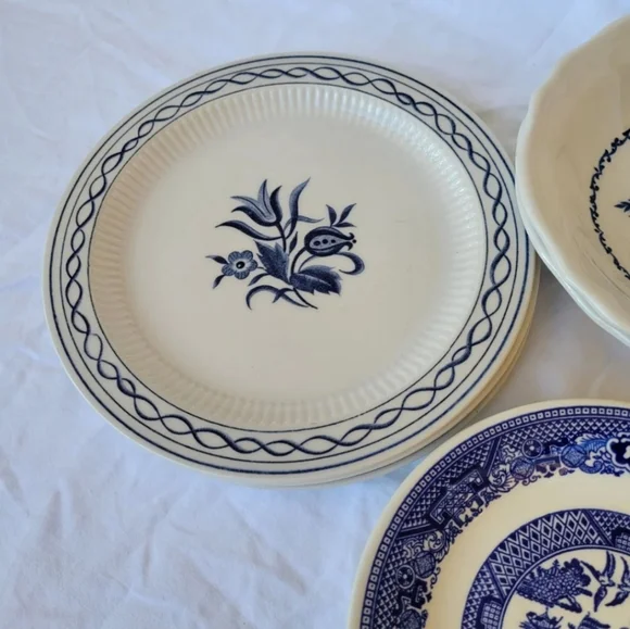 Vintage Amcrest Concord ironstone blue white plates set of 6 Japan 7 1/4" - Picture 1 of 9